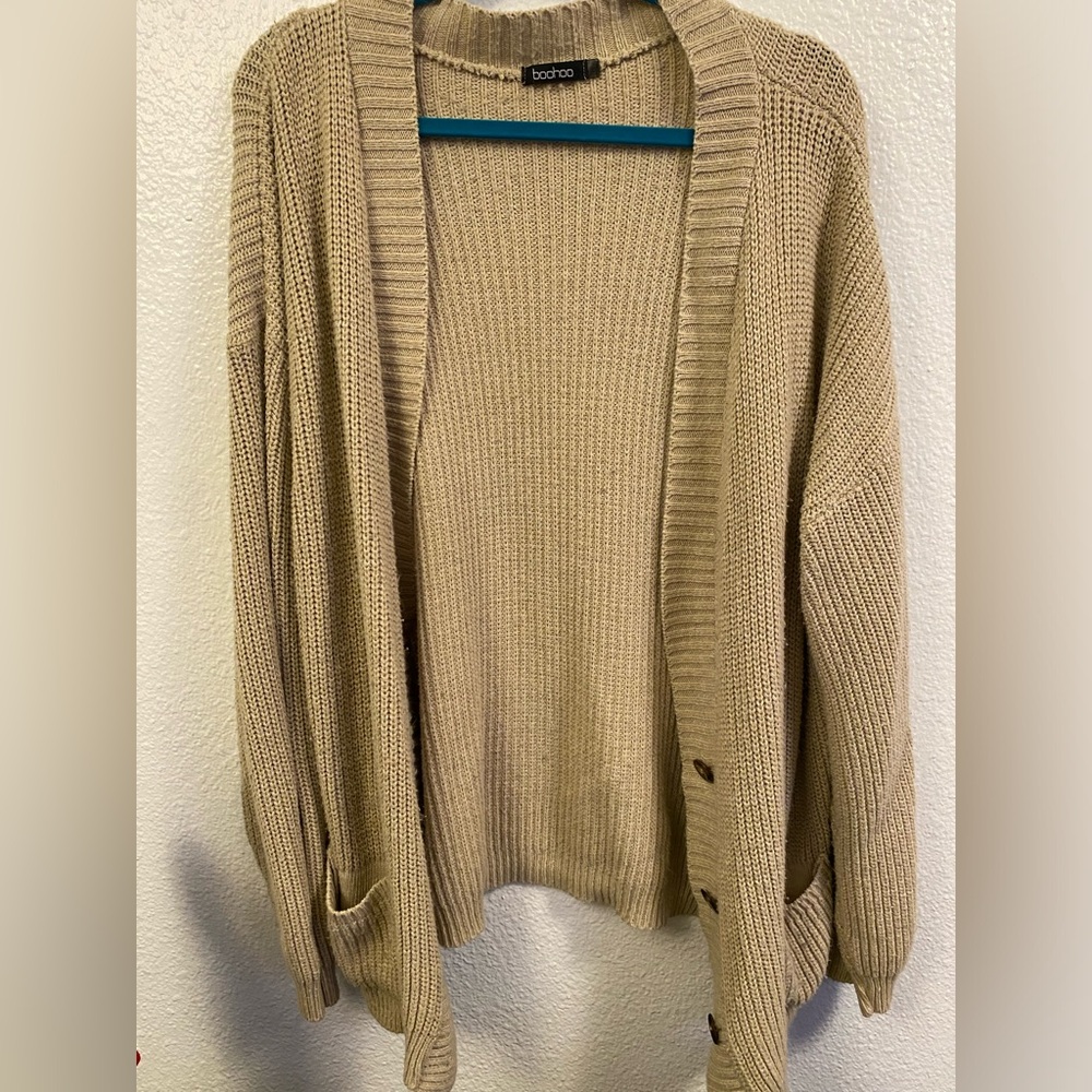 Oversized Tan Slouchy Buttoned Cardigan